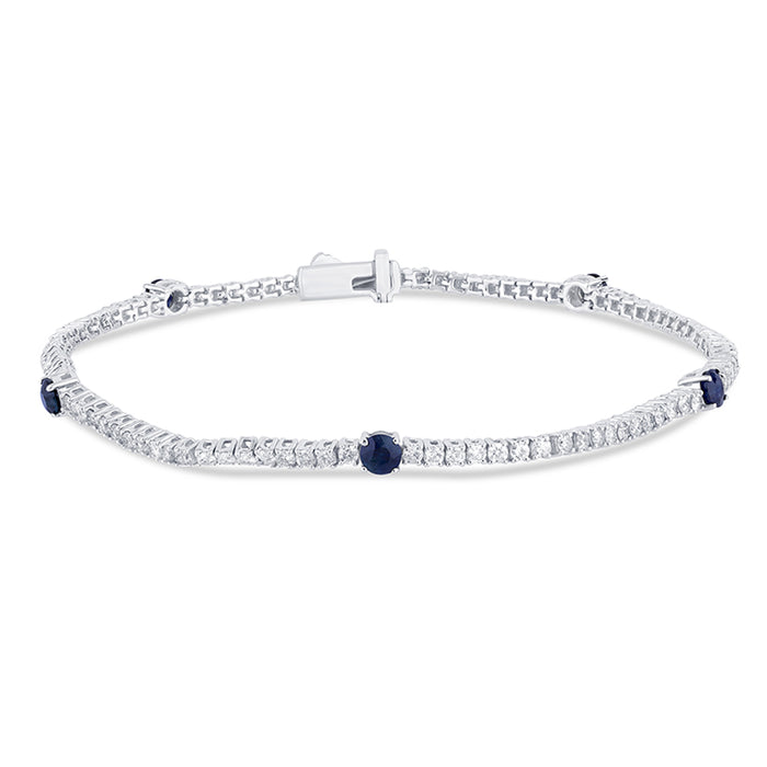 SPECIAL!2.49ct G SI 14K White Gold Diamond & Blue Sapphire Gemstones Tennis Bracelet 7" Long