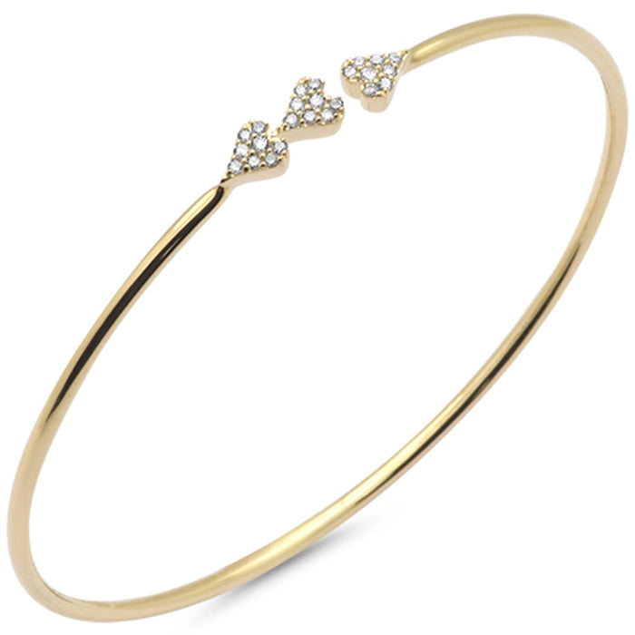 SPECIAL! .18ct G SI 14K Yellow Gold Diamond Heart Open Bangle Bracelet