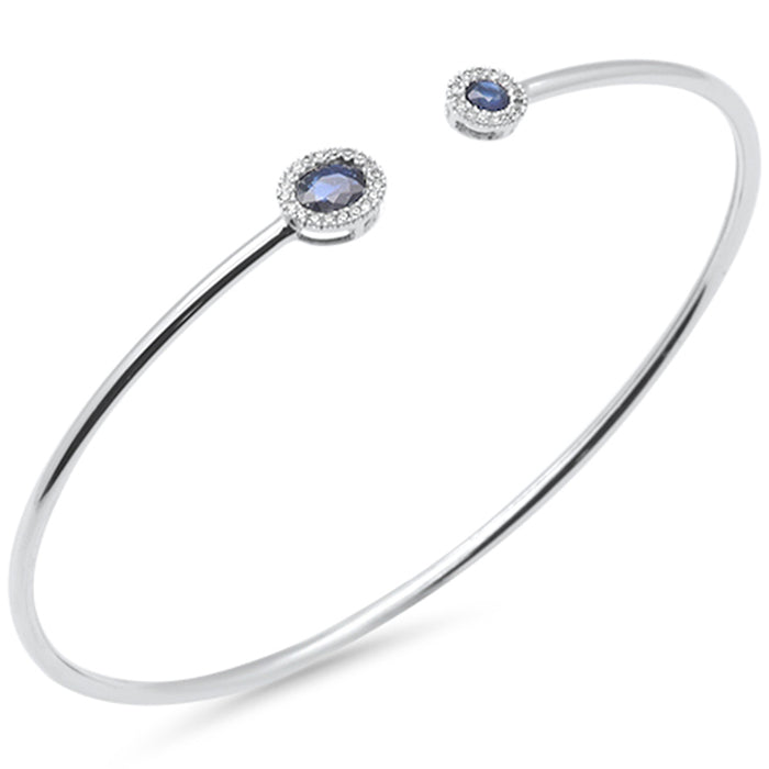 SPECIAL! .60ct G SI 14K White Gold Diamond & Blue Sapphire Gemstones Open Bangle Bracelet
