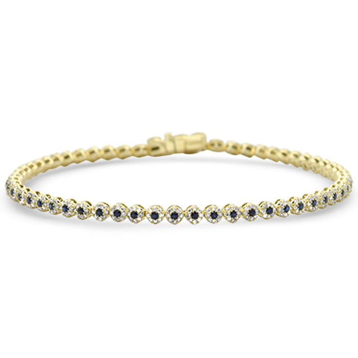 SPECIAL! 1.75ct G SI 14K Yellow Gold Diamond & Blue Sapphire Tennis Bracelet 7.25" Long