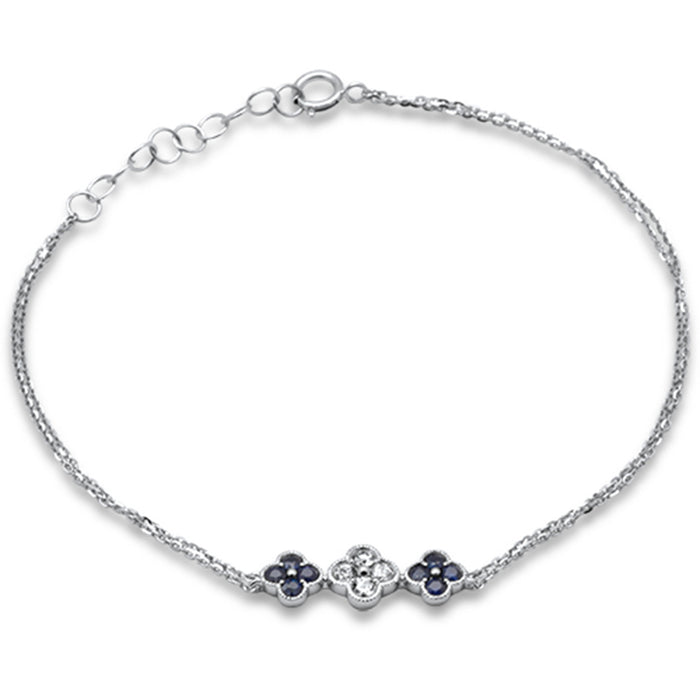 SPECIAL!.47ct G SI 14K White Gold Diamond & Blue Sapphire Gemstones Chain Bracelet 7.25" Long