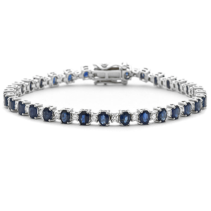 SPECIAL! 7.90ct G SI 14K White Gold Diamond & Blue Sapphire Gemstones Bracelet 7" Long