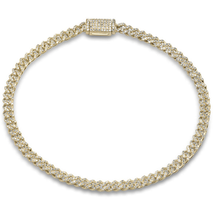 SPECIAL! 3MM .86ct G SI 14K Yellow Gold Diamond Round Cuban Bracelet 8" Long