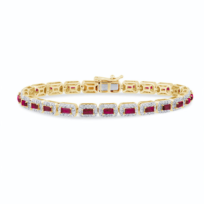 SPECIAL! 4.69ct G SI 14K Yellow Gold Diamond & Ruby Gemstones Bracelet 7" Long