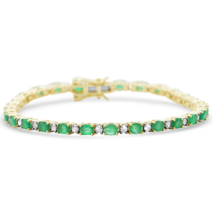 SPECIAL! 5.42ct G SI 14K Yellow Gold Diamond & Natural Emerald Gemstone Bracelet 7" Long