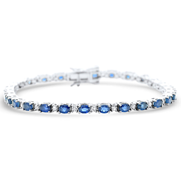 SPECIAL! 7.68ct G SI 14K White Gold Diamond & Blue Sapphire Gemstone Bracelet 7" Long