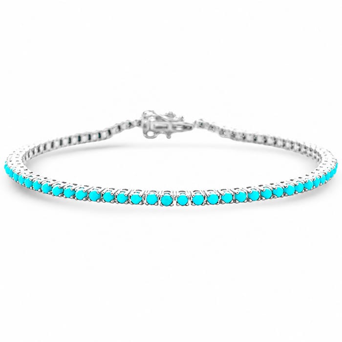 SPECIAL! 2.87ct G SI 14K White Gold Diamond Turquoise Bracelet 7" Long