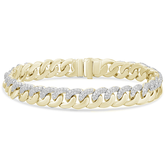 SPECIAL! 9mm 1.83ct G SI 14K Yellow Gold Diamond Round Cuban Bracelet 7.5" Long