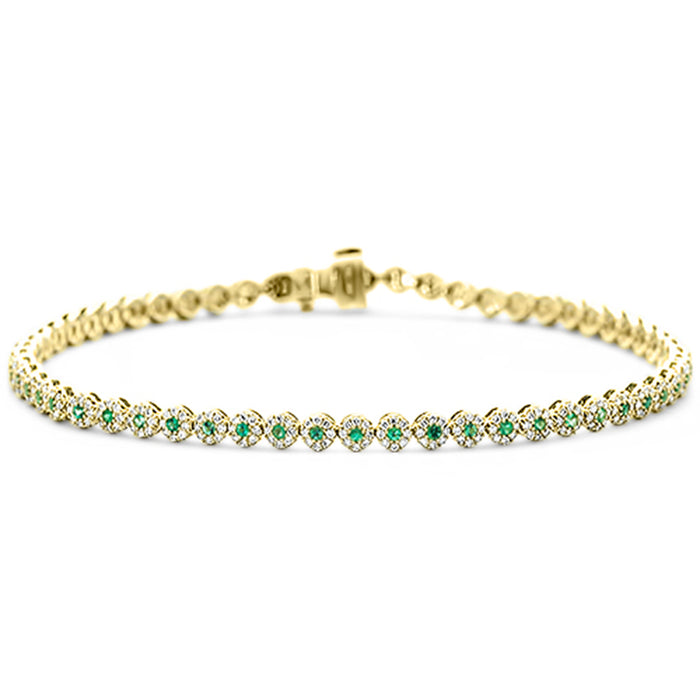 SPECIAL! 1.55ct G SI 14K Yellow Gold Diamond & Emerald Gemstone Bracelet 7.25" Long