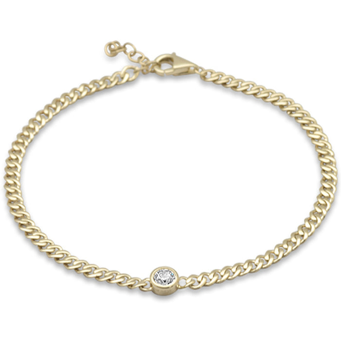 SPECIAL!.34ct G SI 14K Yellow Gold Bezel Set Round Diamond Cuban Chain Bracelet 7.5" Long