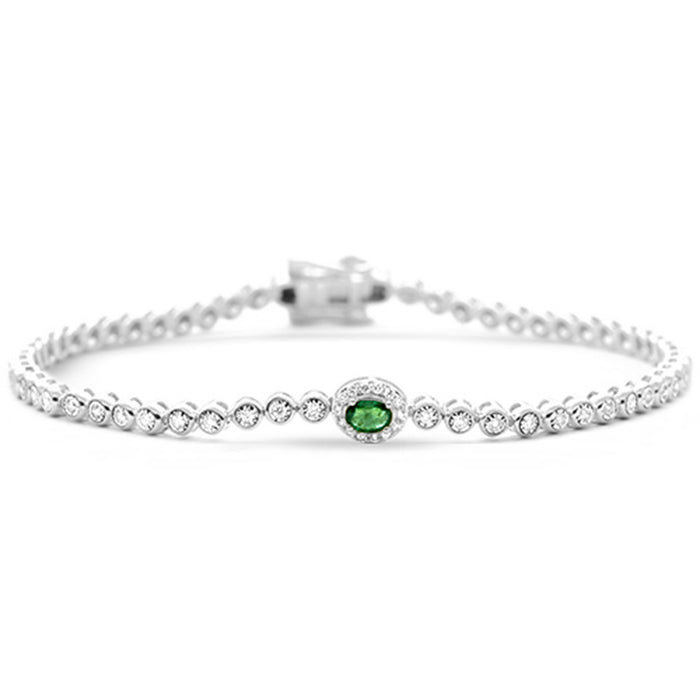 SPECIAL! .41ct G SI 14K White Gold Round Diamond & Emerald Gemstone Bracelet 7"
