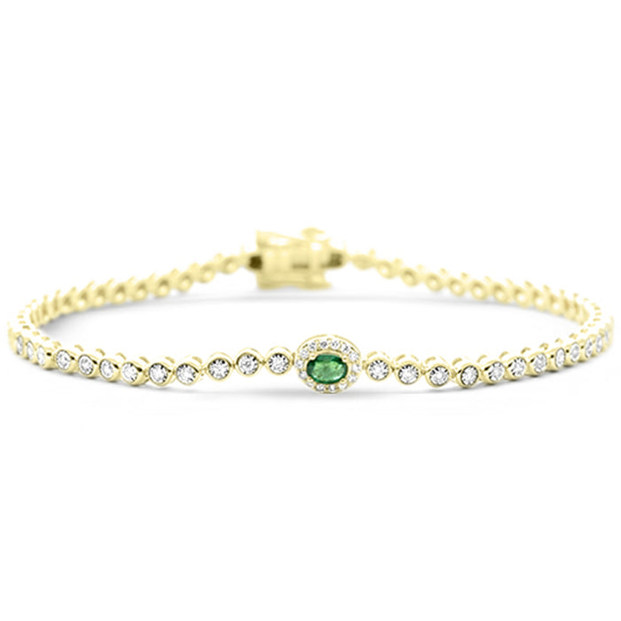 SPECIAL! .43ct G SI 14K Yellow Gold Round Diamond & Emerald Gemstone Bracelet 7"