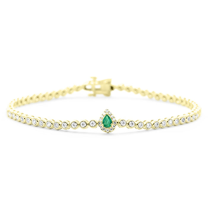 SPECIAL! .42ct G SI 14K Yellow Gold Round Diamond & Pear Shape Emerald Gemstone Bracelet 7"