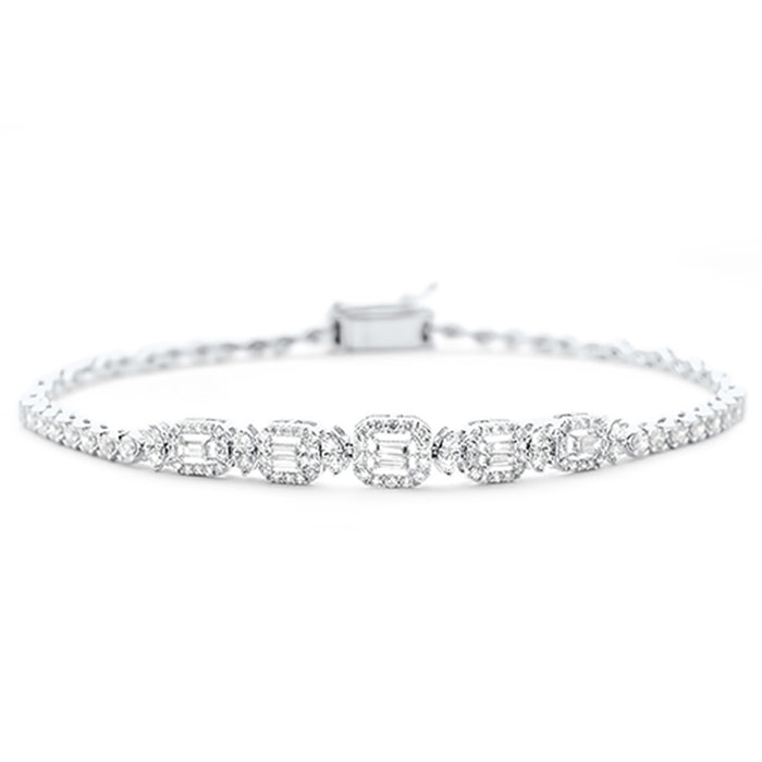 SPECIAL! 1.10ct G SI 14K White Gold Round & Baguette Diamond Bracelet 7" Long