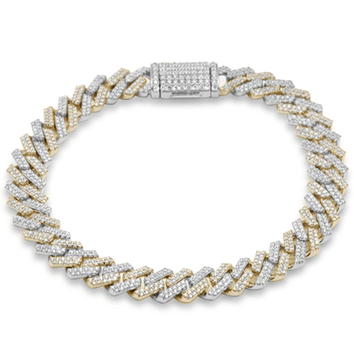 SPECIAL! 9MM 3.24ct G SI 14K Two Tone Gold Diamond Micro Pave Cuban Square Link Bracelet 8"