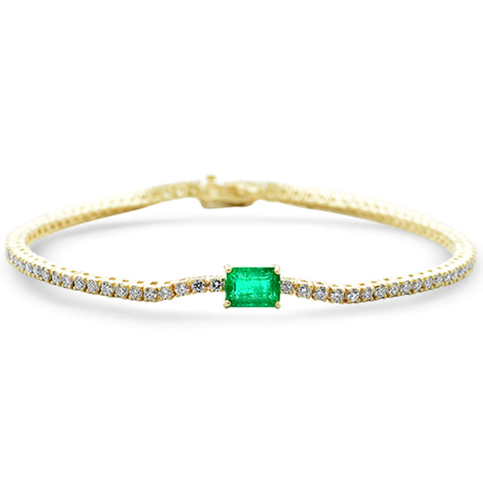 SPECIAL! 3.10ct G SI 14K Yellow Gold Diamond & Emerald Gemstone Tennis Bracelet 7" Long