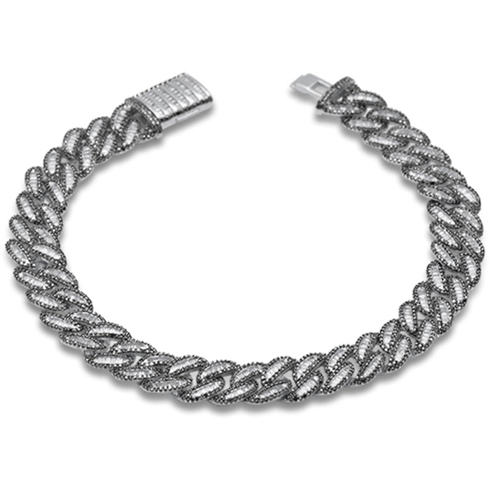 SPECIAL! 9mm 4.45ct G SI 14K White Gold Black & White Diamond Round Cuban Bracelet 8.5" Long