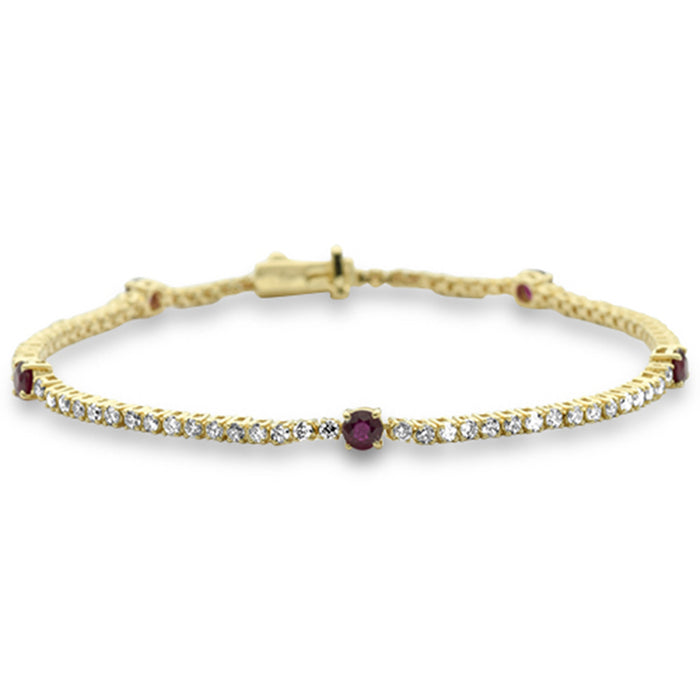 SPECIAL! 2.54ct G SI 14K Yellow Gold Diamond & Ruby Gemstone Bracelet 7" Long