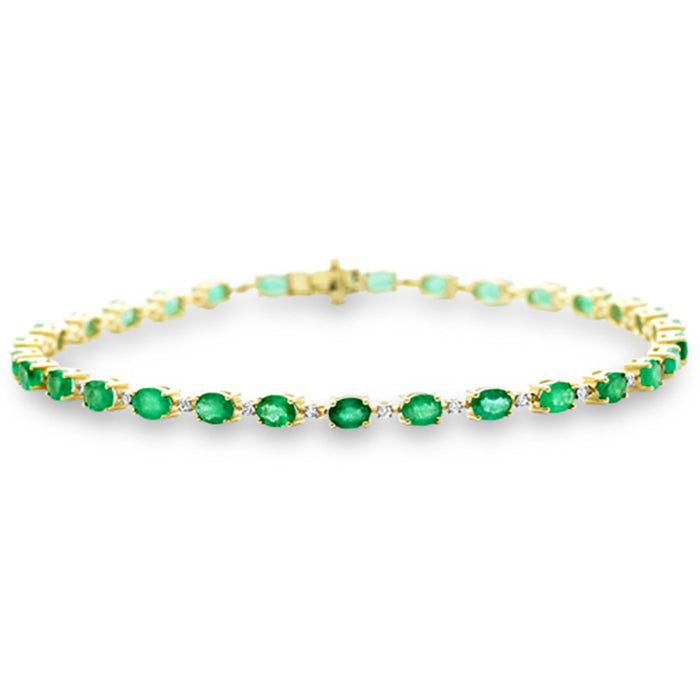 SPECIAL! 5.33ct G SI 14K Yellow Gold Diamond & Emerald Gemstone Bracelet 8" Long