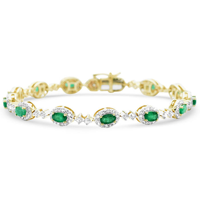 SPECIAL!4.92ct G SI 14K Yellow Gold Diamond & Emerald Gemstone Bracelet 7" Long