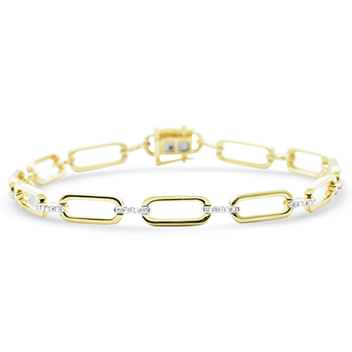 SPECIAL!.24ct G SI 14K Yellow Gold Paper Clip Style Link Diamond Bracelet 7" Long