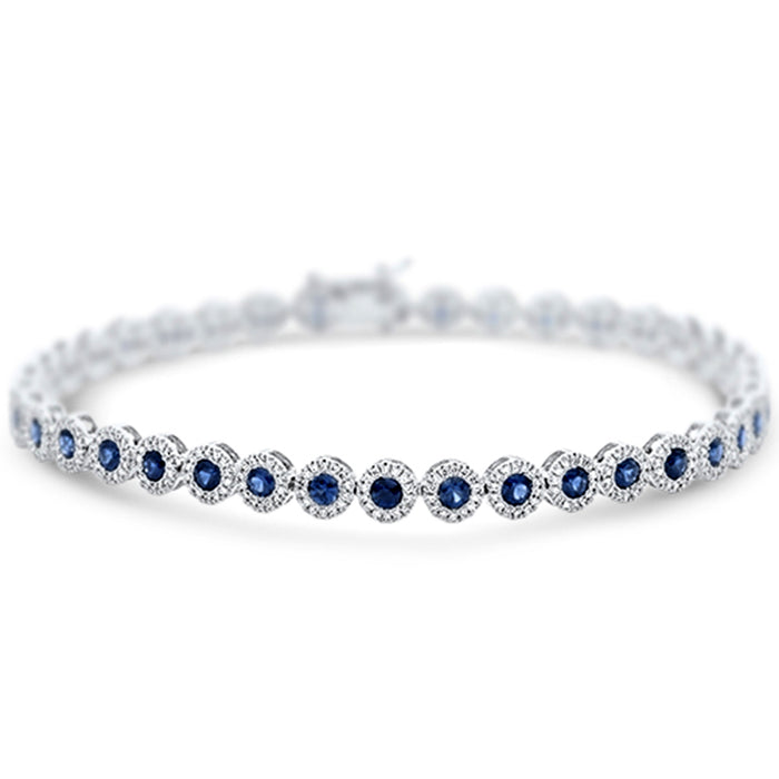 SPECIAL!3.75ct G SI 14K White Gold Diamond & Blue Sapphire Gemstone Bezel Halo Bracelet 7.25" Long