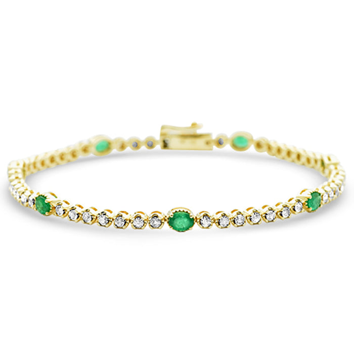 SPECIAL! 1.56ct G SI 14K Yellow Gold Diamond & Emerald Gemstone Bracelet 7.25" Long