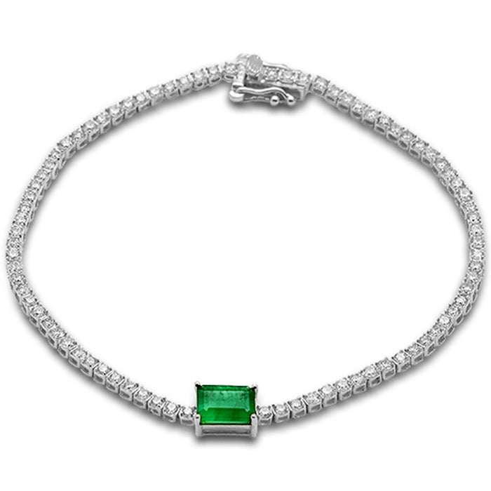 SPECIAL! 2.54ct G SI 14K White Gold Diamond & Emerald Gemstone Tennis Bracelet 7" Long