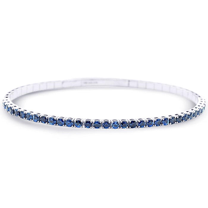 SPECIAL!2.54ct G SI 14K White Gold Blue Sapphire Gemstone Flexible Bangle Bracelet 7" Long