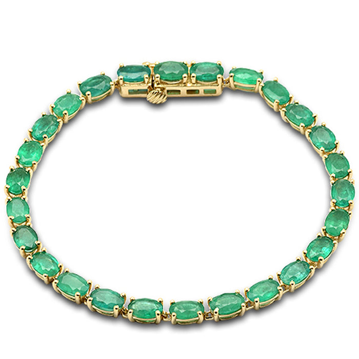 SPECIAL! 10.48ct G SI 14K Yellow Gold Oval Shape Emerald Gemstone Tennis Bracelet 7" Long