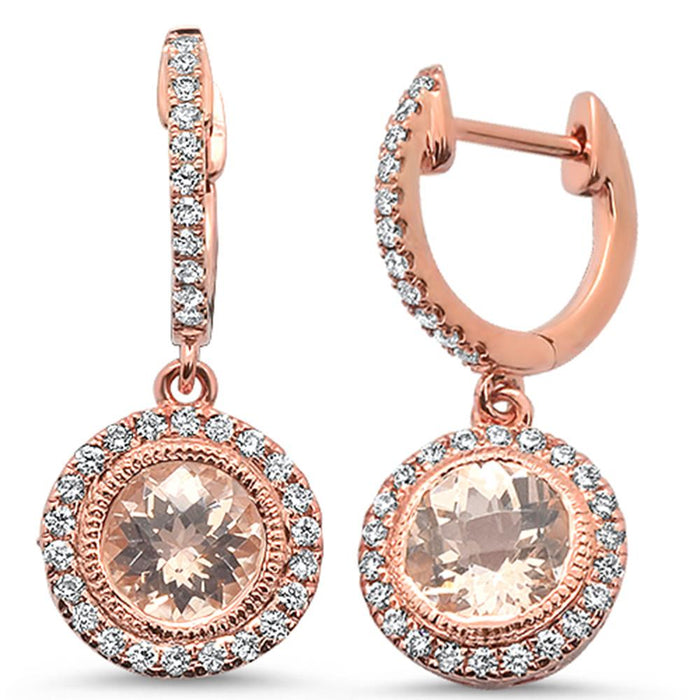 GEMSTONE CLOSEOUT! 2.67cts 14k Rose Gold Round Morganite & Diamond Drop Dangle Earrings