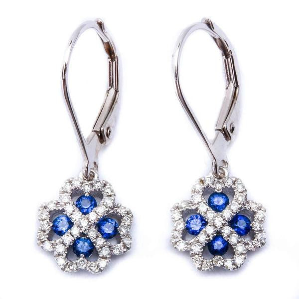 GEMSTONE CLOSEOUT! .56ct 14kt White Gold Infinity Heart Blue Sapphire & Diamond Drop Earrings