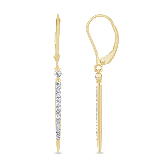 DIAMOND CLOSEOUT! .17ct 14k Yellow Gold Diamond Drop Dangle Modern Earrings
