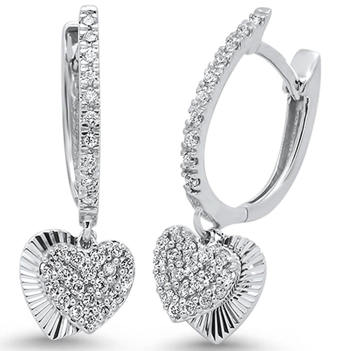 DIAMOND CLOSEOUT! .36ct 14k White Gold Diamond Heart Dangle Earrings