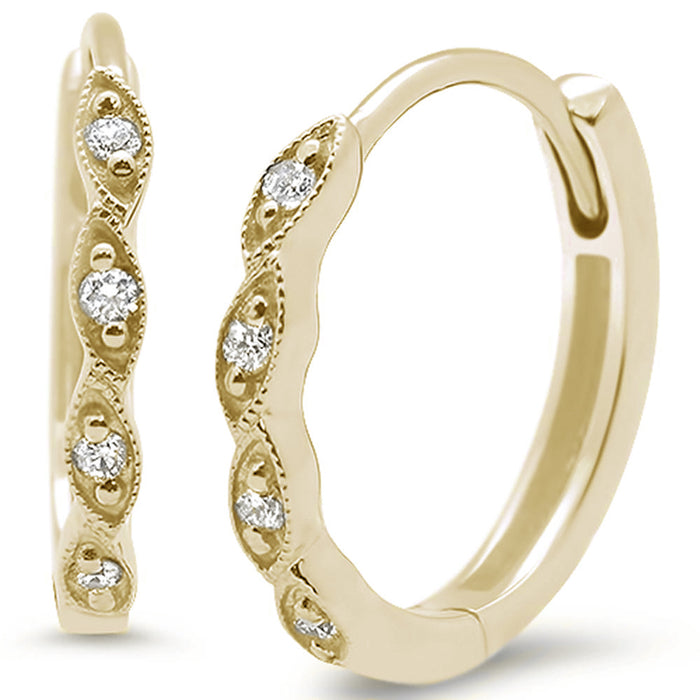 DIAMOND CLOSEOUT! .08ct 14k Yellow Gold Diamond Hoop Huggie Earrings