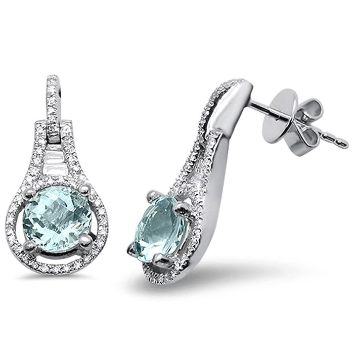 GEMSTONE CLOSEOUT! 1.60cts 14k White gold Round Aquamarine & Diamond Earrings