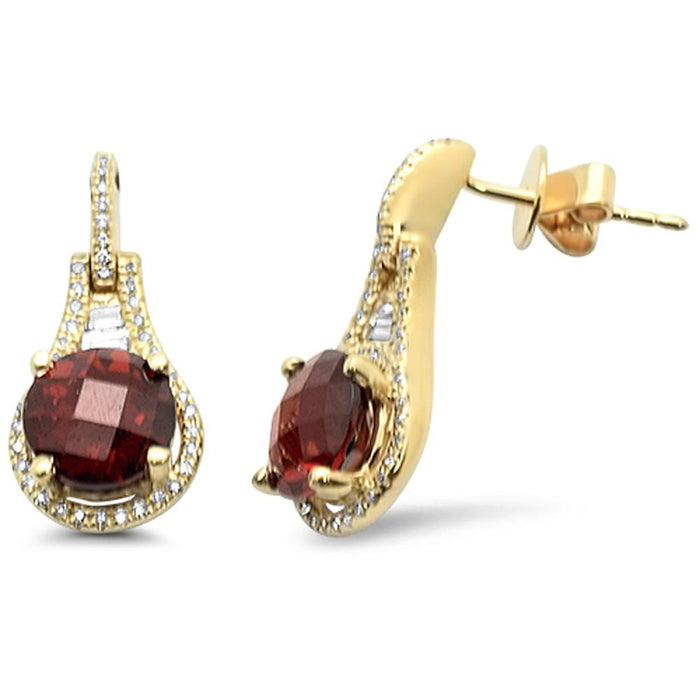 GEMSTONE CLOSEOUT! 3.43cts 14k Yellow Gold Round Garnet & Diamond Earrings