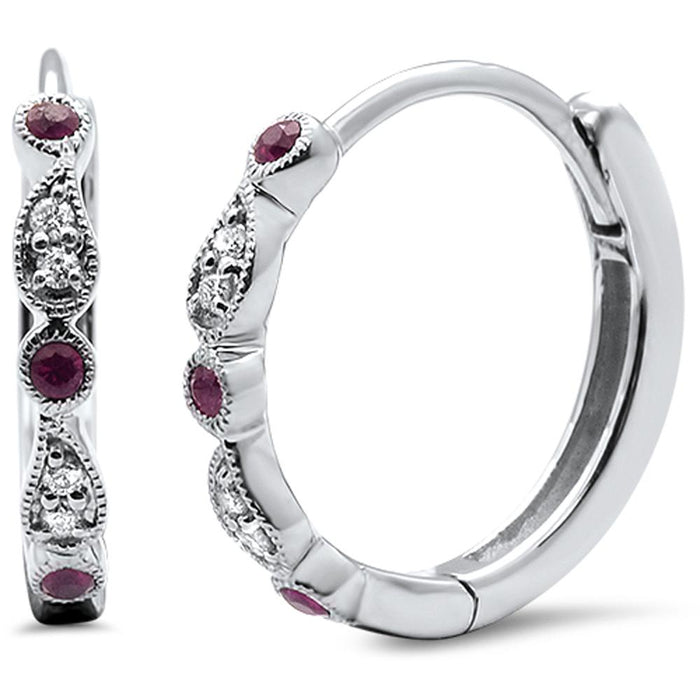 GEMSTONE CLOSEOUT ! .31ct 14k White Gold Ruby & Diamond Hoop Antique Earrings