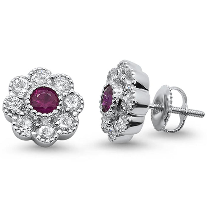 GEMSTONE CLOSEOUT! 2.16cts 10k White Gold Ruby & Diamond Flower Stud Earrings
