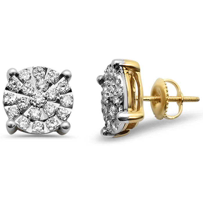 DIAMOND CLOSEOUT! .99ct F SI 10K Yellow Gold Micro Pave Diamond Stud Earrings