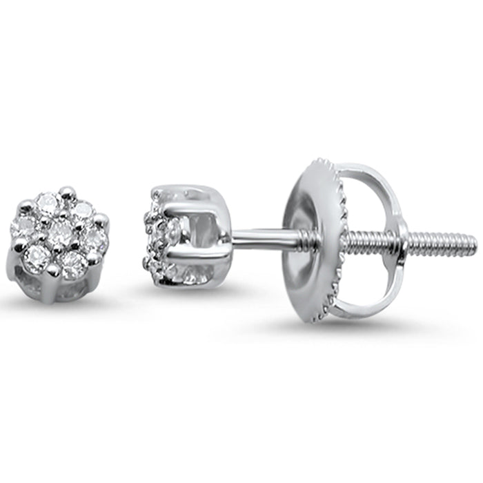 .10ct 14KT White Gold Flower Diamond Stud Earrings