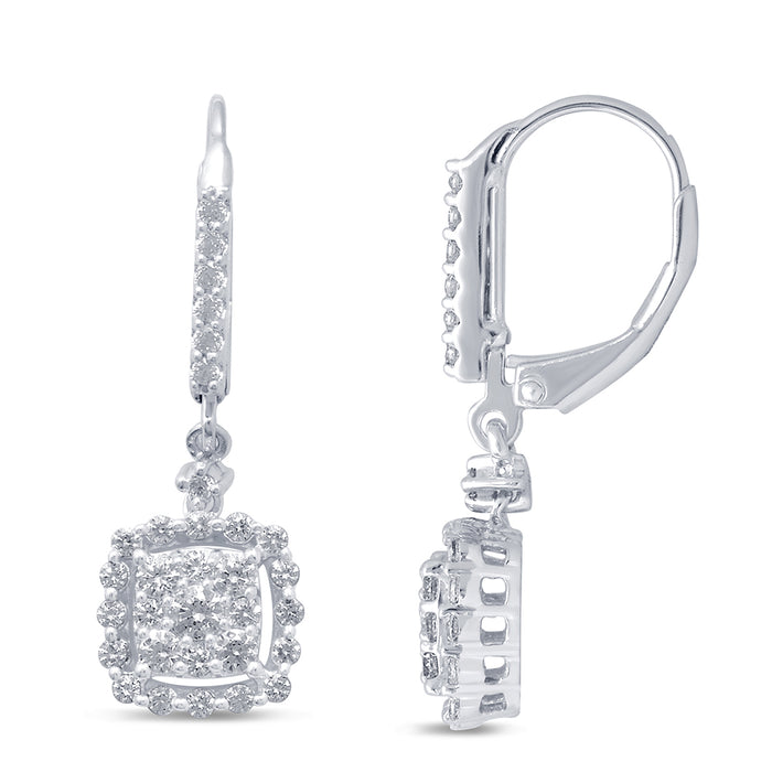 DIAMOND CLOSEOUT! .98cts 14k White Gold Diamond Drop Dangle Hoop Earrings