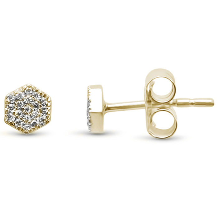 DIAMOND CLOSEOUT! .07ct 14kt Yellow Gold Hexagon Trendy Diamond Stud Earrings