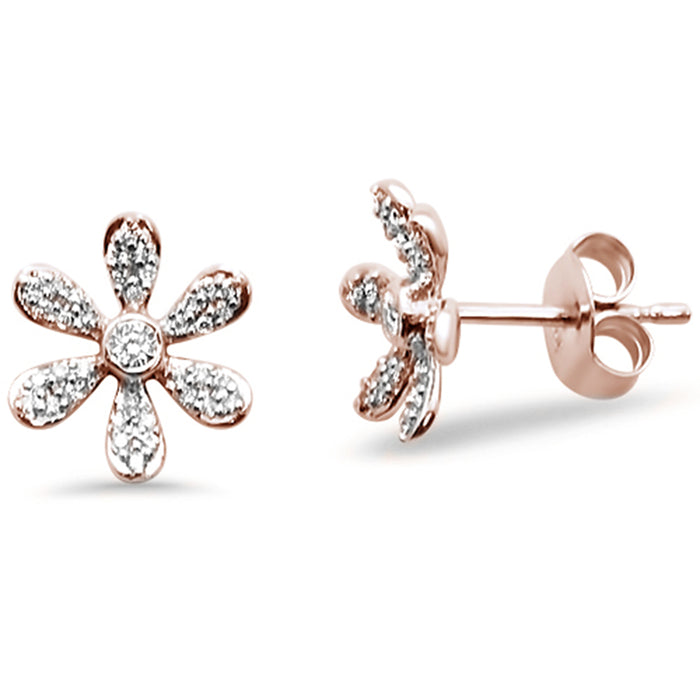 DIAMOND CLOSEOUT! .18ct 14kt Rose Gold Diamond Trendy Flower Stud Earrings