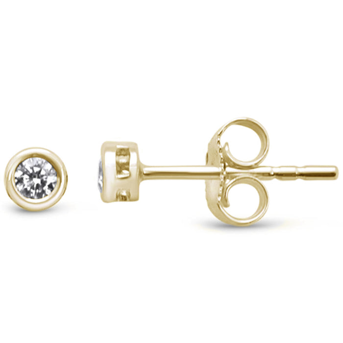 DIAMOND CLOSEOUT! .10ct F SI 14K Yellow Gold Round Bezel Set Diamond Stud Earrings