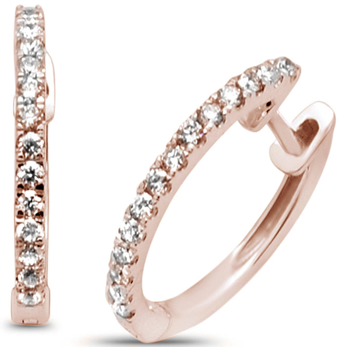 DIAMOND CLOSEOUT! .22ct 14K Rose Gold Hoop Huggie Diamond Earrings