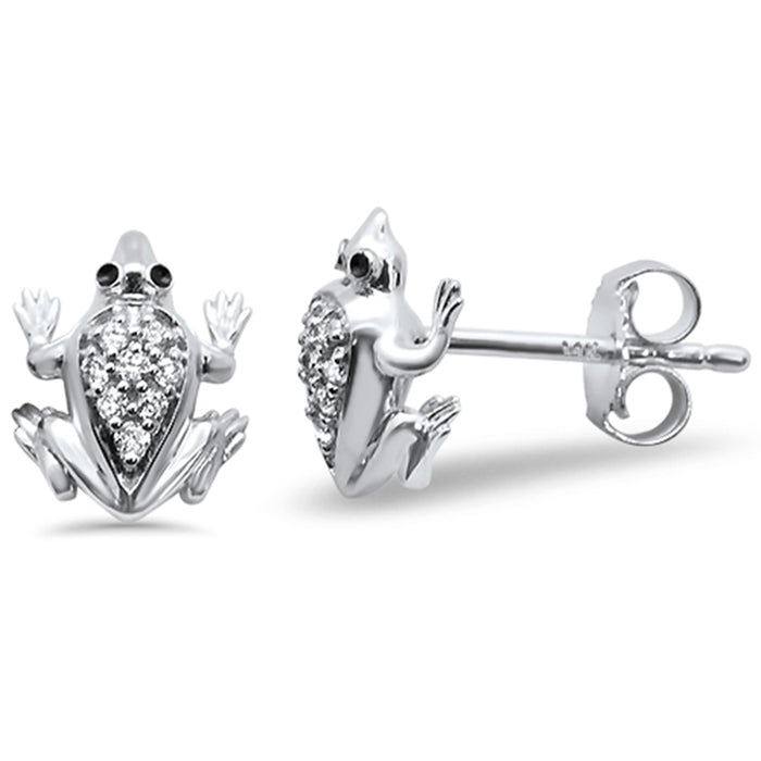 DIAMOND CLOSEOUT! .08ct 14k White Gold Diamond Frog Stud Earrings