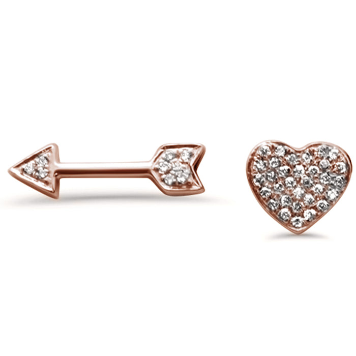 DIAMOND CLOSEOUT! .07ct 14k Rose Gold Heart & Arrow Stud Diamond Earrings