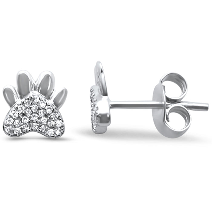 DIAMOND CLOSEOUT! .08ct 14k White Gold Cute Paw Print Diamond Stud Earrings