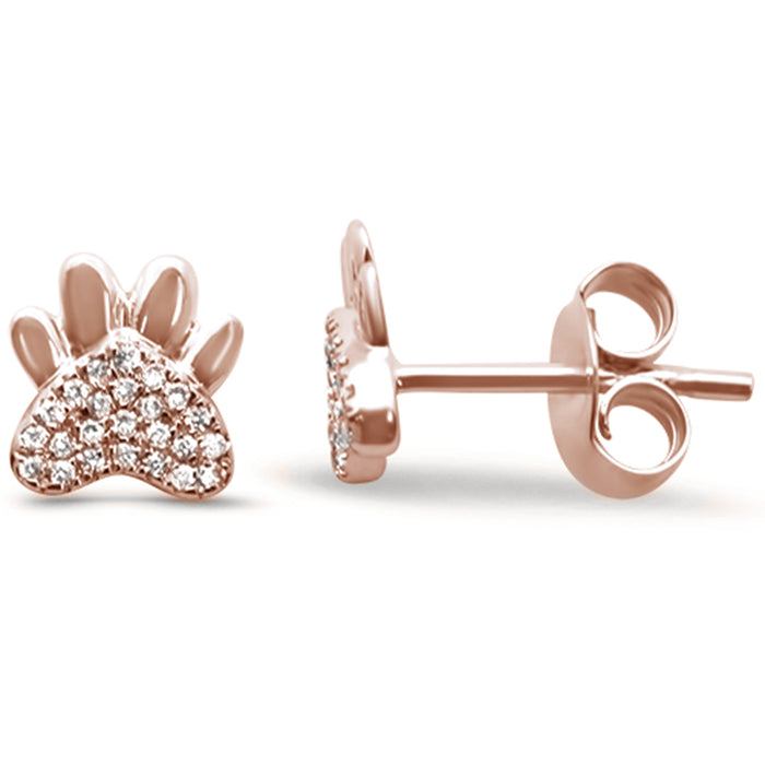DIAMOND CLOSEOUT! .08ct 14k Rose Gold Cute Paw Print Diamond Stud Earrings